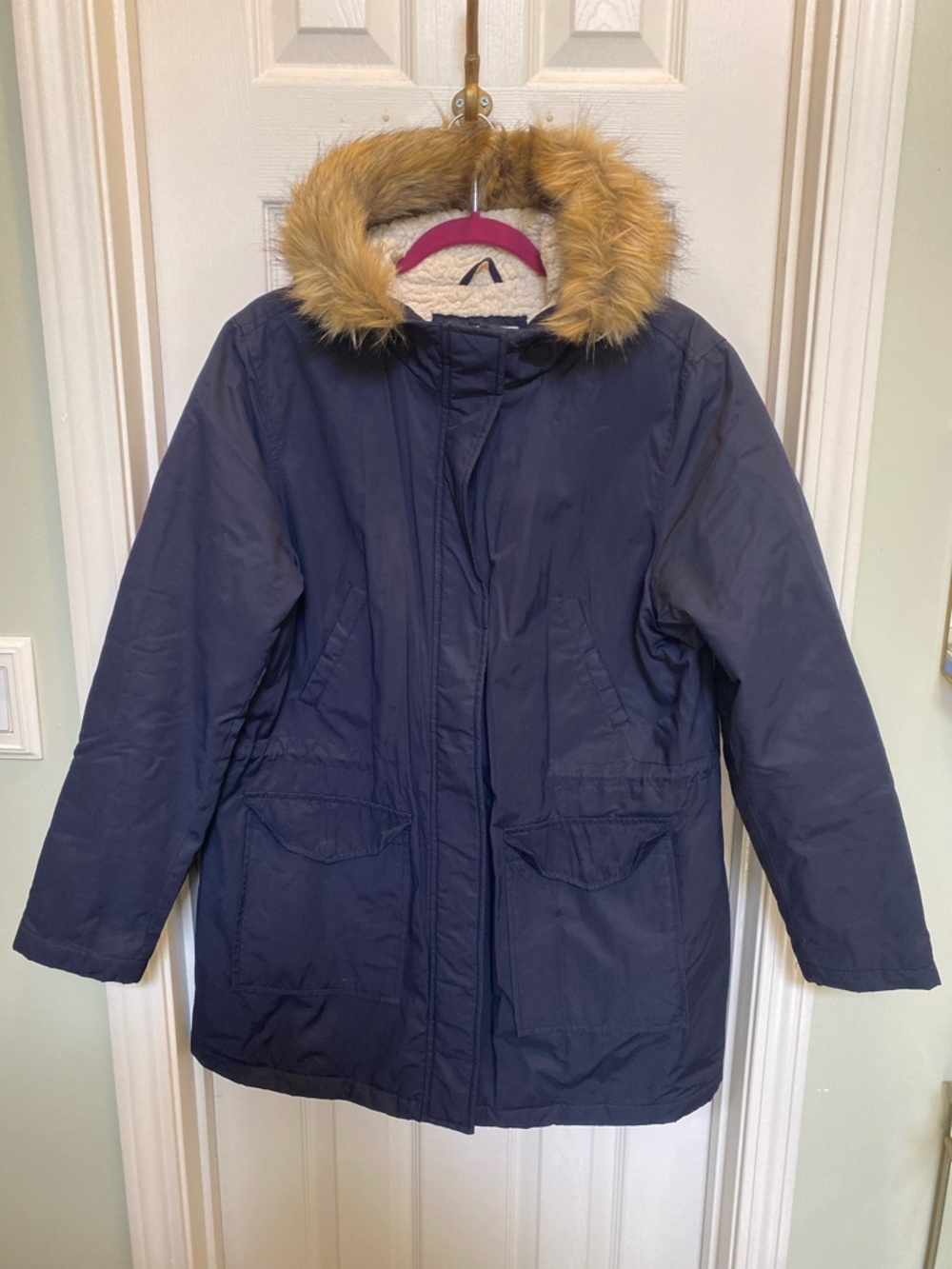 LEVI Navy Hooded Parka with Faux Fur Trim